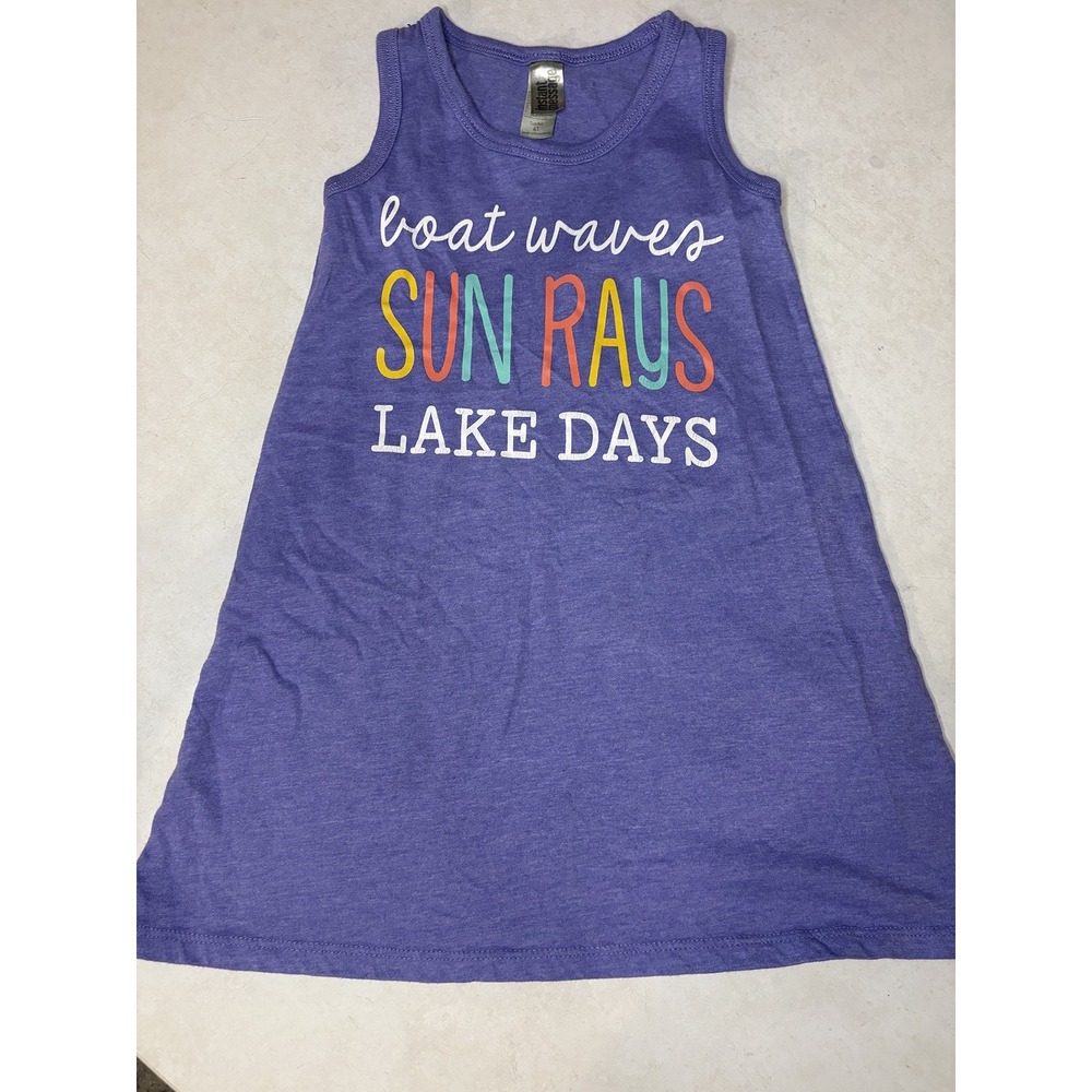 Instant Message Toddler Girls Purple Boat Waves Sun Rays Lake Days Tank Dress 4T